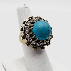 Anthropologie Turquoise Howlite Stone & Antique Brass Statement Ring